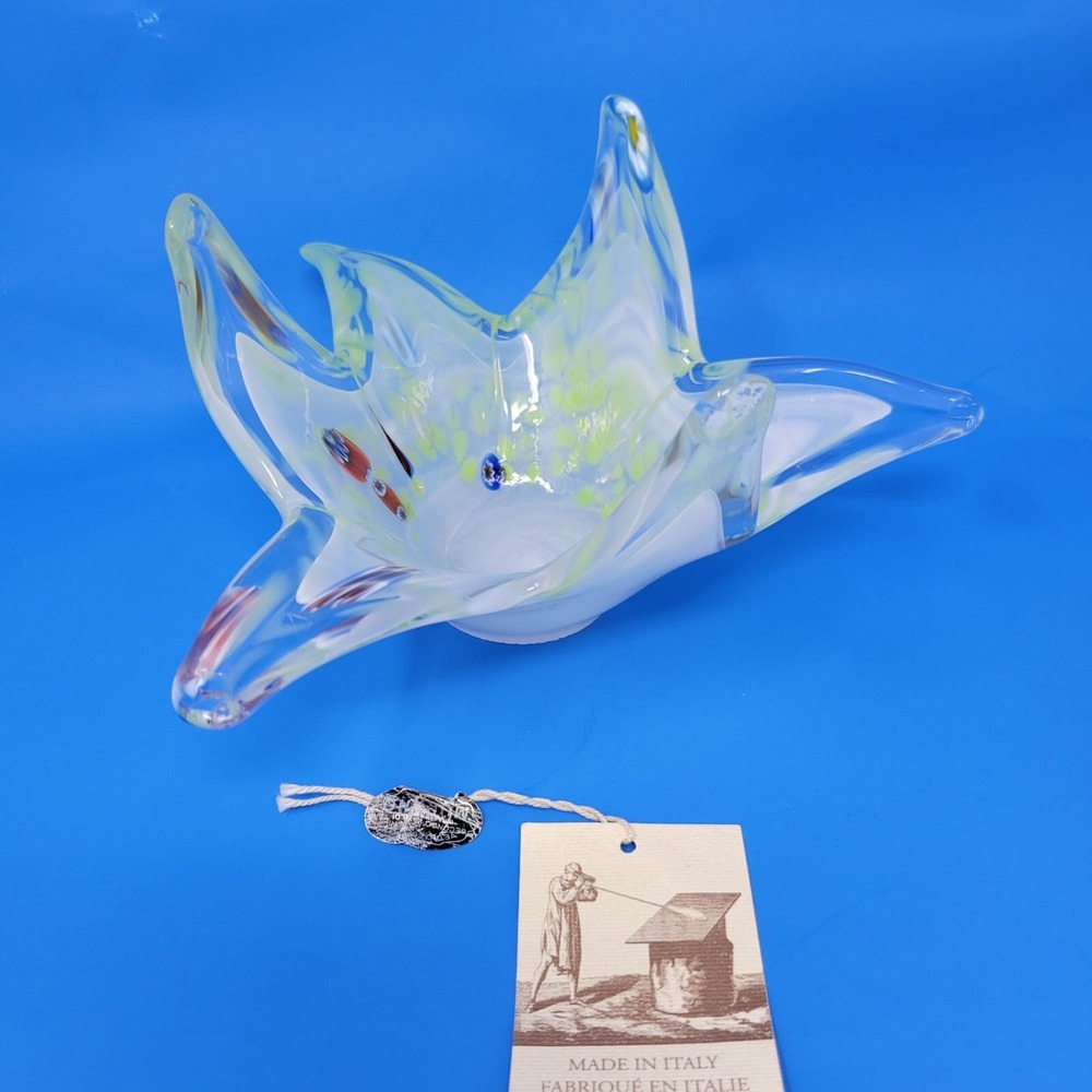Murano‎ Art Glass Star Bowl Made In Italy Clear & Yellow Decorative Piece